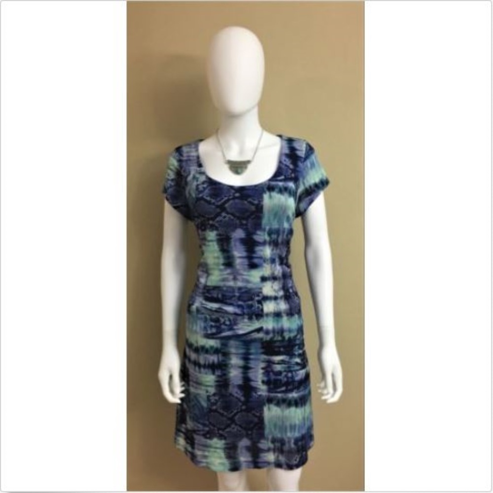 One World Blue Abstract Dress Abstract Size Large
